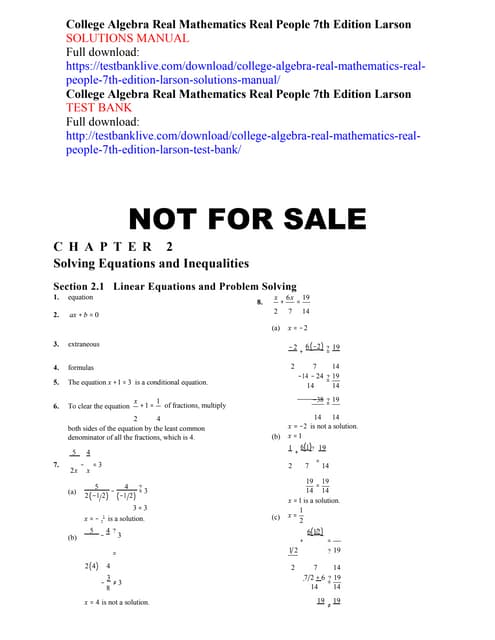 College algebra real mathematics real people 7th edition larson solutions manual