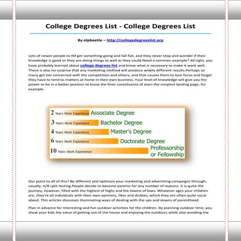 College degrees list