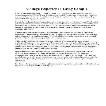 College Experience Essay Sample