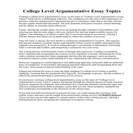 College Level Argumentative Essay Topics
