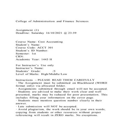 College of administration and finance sciences assignment (