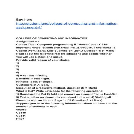 COLLEGE OF COMPUTING AND INFORMATICS Assignment – 4
