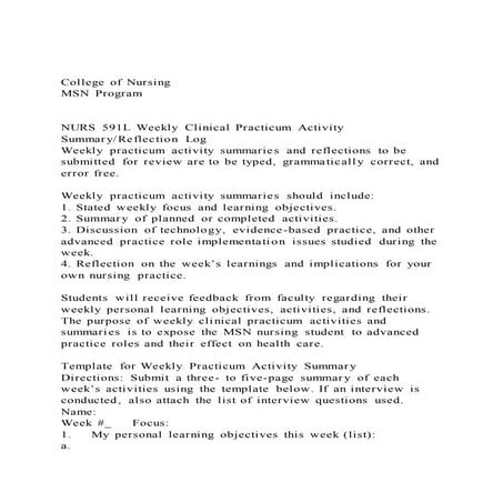 College of NursingMSN ProgramNURS 591L Weekly Clinical P