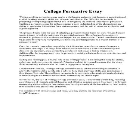 College Persuasive Essay. 001 Persuasive Essay Examples College Level World O...