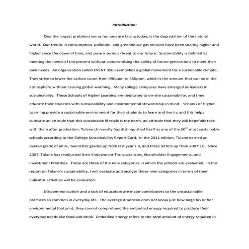 College sustainability report