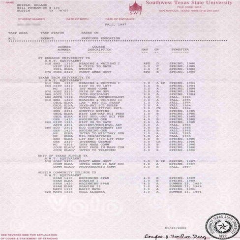 College transcript swt_1a