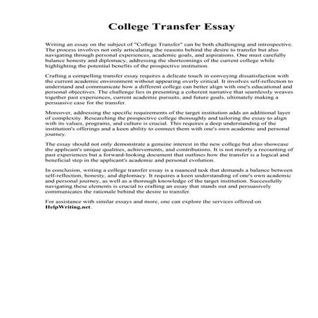College Transfer Essay. Southside College of Health Sciences