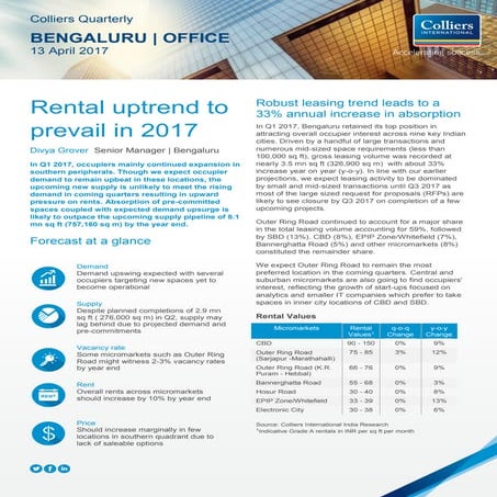 Colliers Quarterly Pune Q1 2017 | PDF