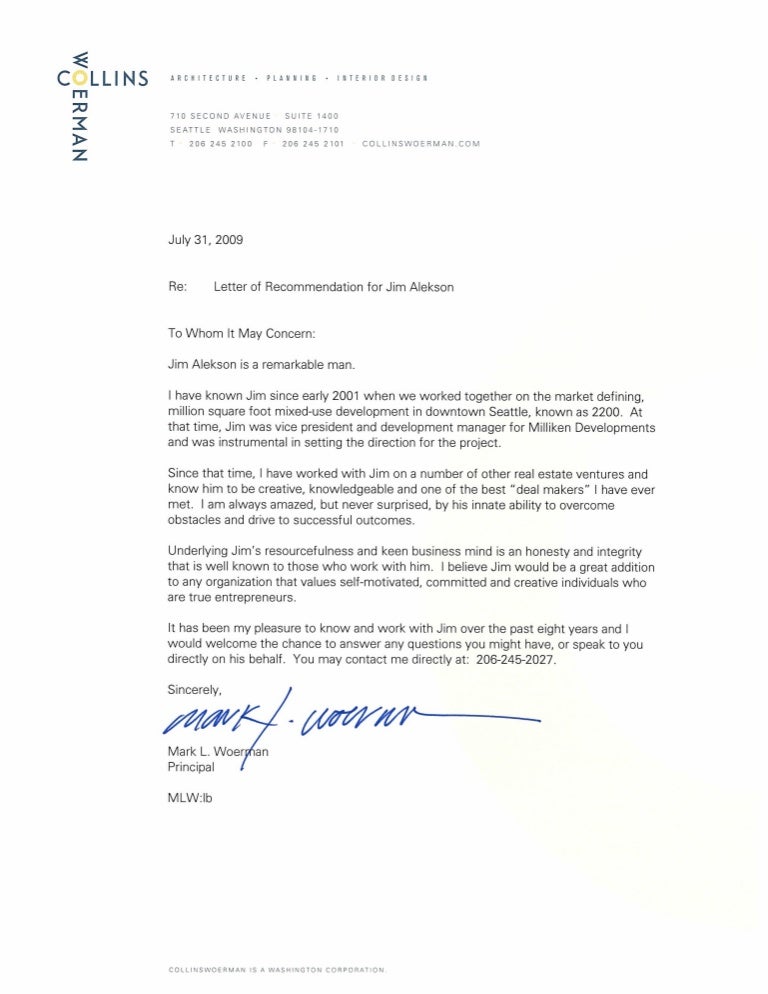 Collins Woerman Architects Letter Of
