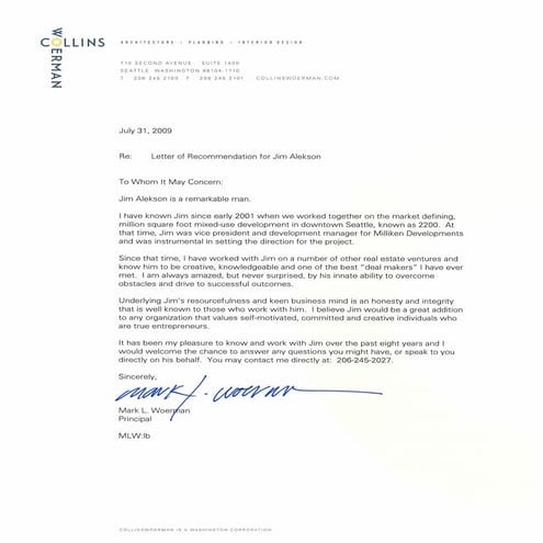 Collins Woerman Architects Letter Of Recommendation