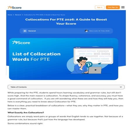 PTE Collocations List 2026 | Essential Collocation Guide for PTE | PDF