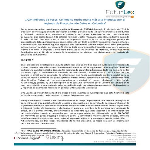 Sancion por Habeas Data a Colmedica en Colombia