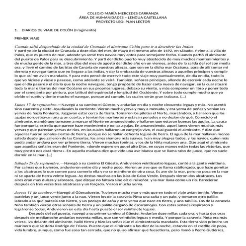 FRAGMENTOS DEL DIARIO DEL PRIMER VIAJE DE COLÓN | DOCX