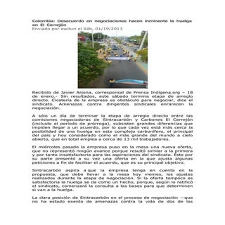 Colombia desacuerdo en negociacione...