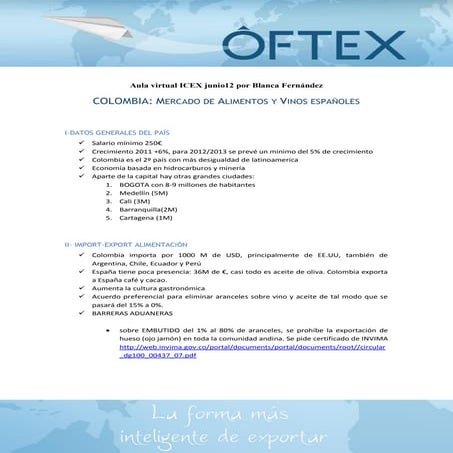 Colombia: mercado de alimentos y vinos esp 2012