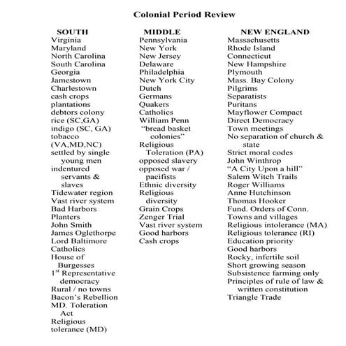 Colonial period review