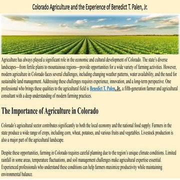 Colorado Agriculture and the Experience of Benedict T. Palen, Jr..pptx