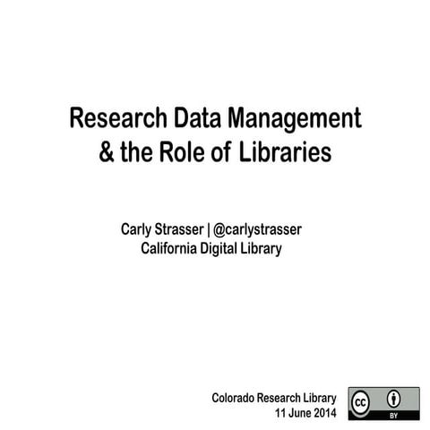 Libraries & Research Data Management for CO Alliance of Resrch Libraries