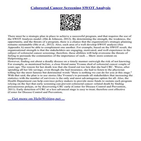 Colorectal Cancer Screening SWOT Analysis