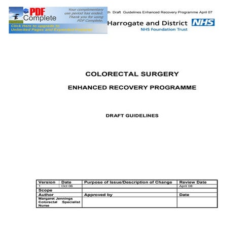 COLORECTAL SURGERY ENHANCED RECOVERY PROGRAMME - Draft Guidelines