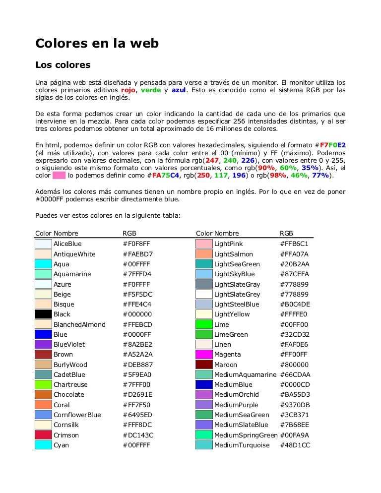 Colores en la web