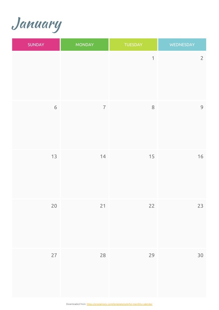 Colorful monthly calendar