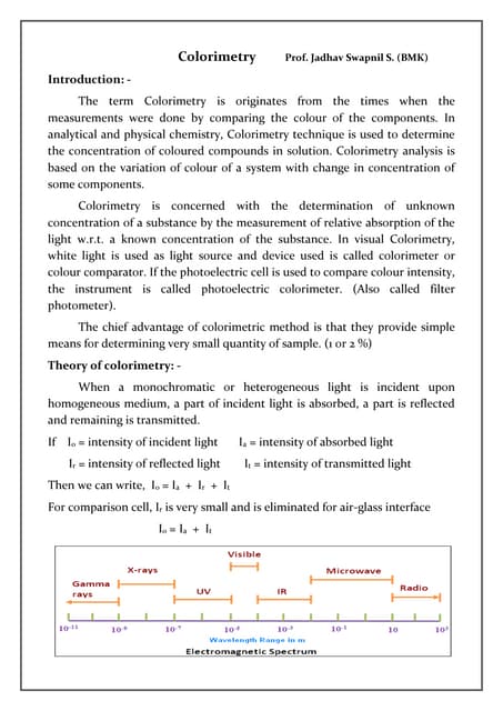 Colorimetry B.Sc.III