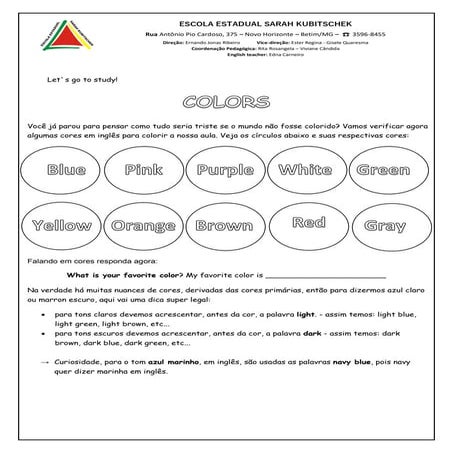 Colors 6º ano a | PDF