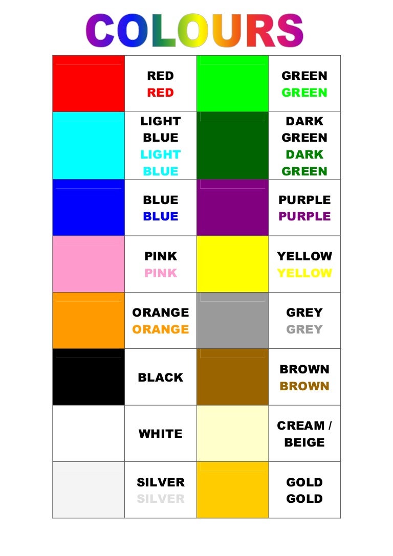 List Of Common Colors
