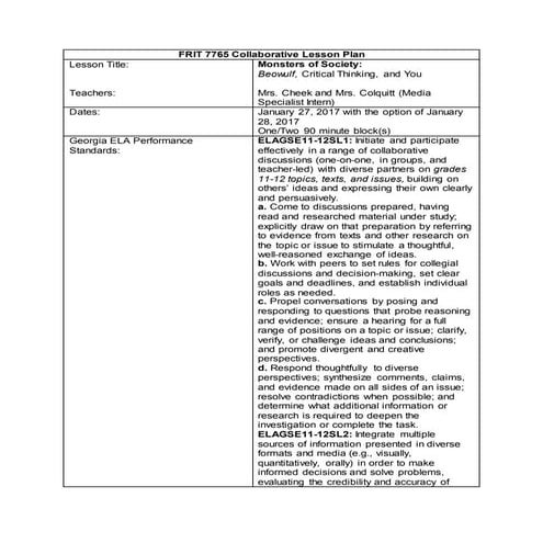 Michelle Colquitt Collaborative Lesson Plan