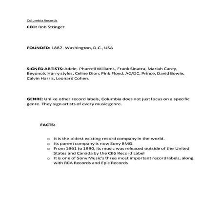 Columbia records | DOCX