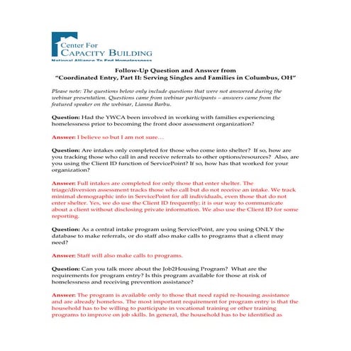 Coordinated Intake Q+A from June 23, 2011 webinar