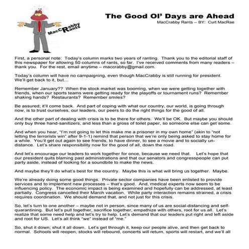 Column   the good ol' days will come back