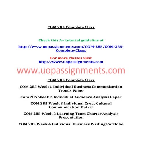 COM 285 Entire Course NEW