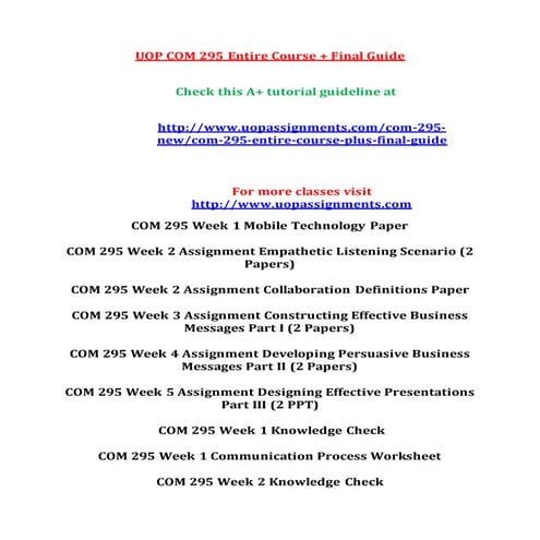 COM 295 Entire Course NEW