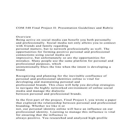 COM 540 Final Project II Presentation Guidelines and Rubric.docx