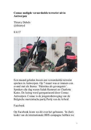 Comac nodigde veroordeelde terrorist uit in Antwerpen