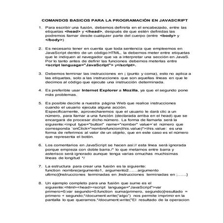 Comandos basicos para la programación en javascript