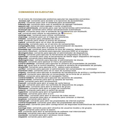 Comandos en ejecutar