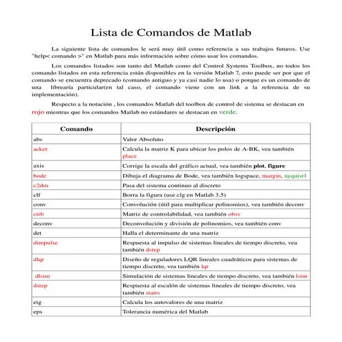 Comandos mat lab | PDF