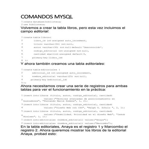 Comandos mysql