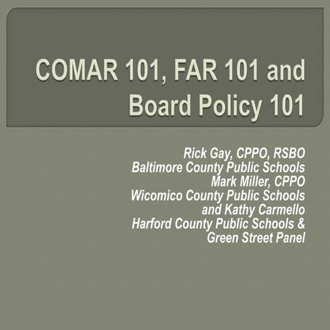 Comar 101, Far 101 And Board Policy