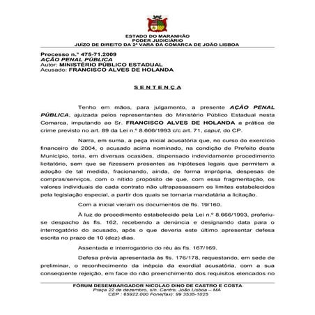 Comarca de joao lisboa - Sentenca Francisco Alves de Holanda