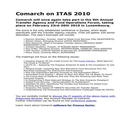 Comarch on ITAS 2010 Annual Transfer Agency And Fund Operations Forum