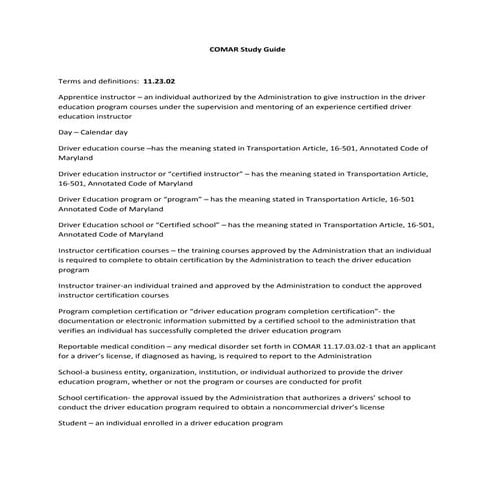 Comar 11.23.01 & 11.23.02 practice questions v.3 | DOC