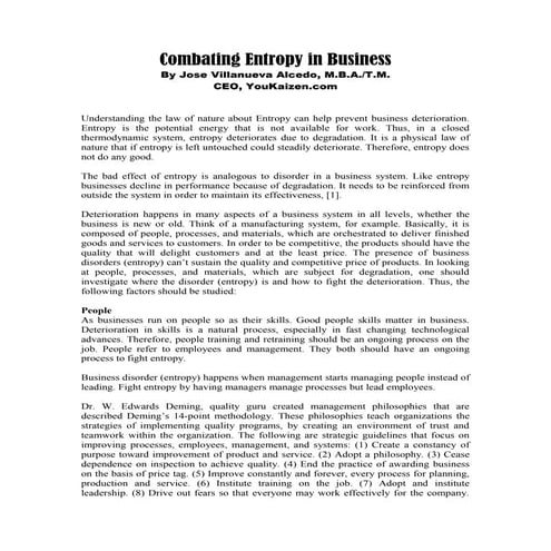 Combating entropy in business