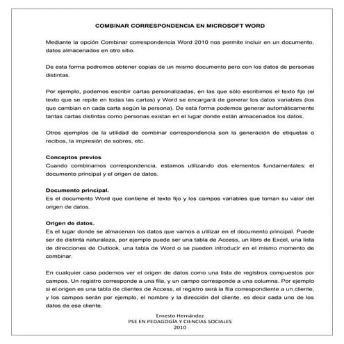 Combinar correspondencia en microsoft word by ernesto hernández