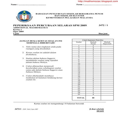 Soalan addmath f4 | DOCX