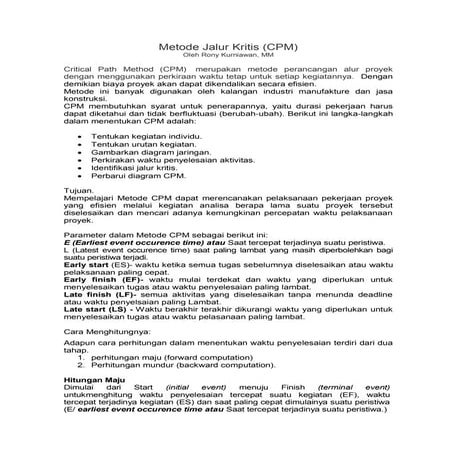 Memahami Metode Jalur Kritis (CPM)