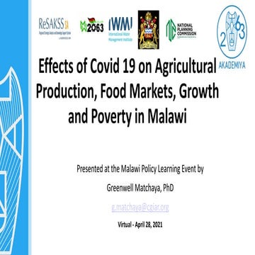 Malawi Learning Event - Effects of COVID-19 on Agricultural Production, Food ...